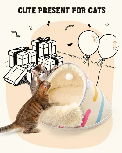 Vista 8 de BurgeonNest Cueva redonda de 20 pulgadas para gatos, casa cerrada con capucha para mascotas para gatitos de interior, carcasa de EVA anticolapso