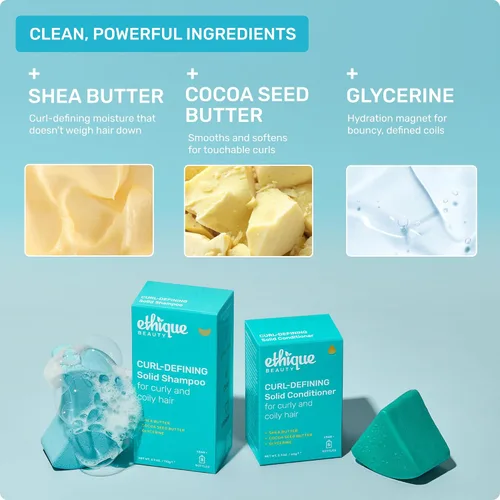 Vista 4 de Ethique - Professor Curl - Barra de champú para cabello rizado; define los rizos con manteca de karité, libre de plástico, vegano, sin crueldad