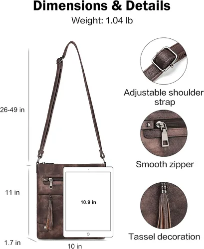 Vista 8 de FADEON Bolsos cruzados para mujer y bolso de mano para laptop, colección marrón