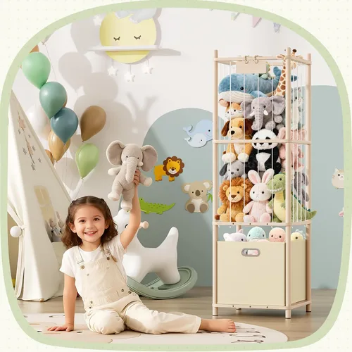 Vista 2 de Organizador de almacenamiento de animales de peluche, organizador grande de juguetes de madera con cajón para guardería, dormitorio, cuarto