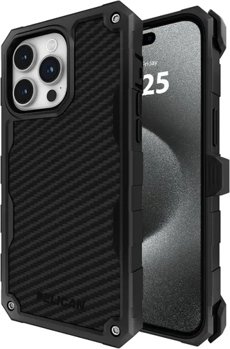 Vista 4 de Pelican Ranger - Funda protectora para iPhone 15 Pro Max, color negro Wireless Charging Compatible Phone Case w/12ft Military-Grade Drop