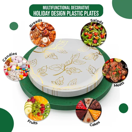 Vista 3 de Trendables Platos de Navidad desechables 100 piezas de vajilla navideña, juego de platos de plástico de Navidad incluye: 20 platos llanos de 10