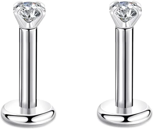 Vista 26 de CANDYFANCY Pendientes de 16 g, 2/3/4 mm, con circonia cúbica, triple hélice delantera, para cartílago de la oreja, Tragus, piercing de labio 16