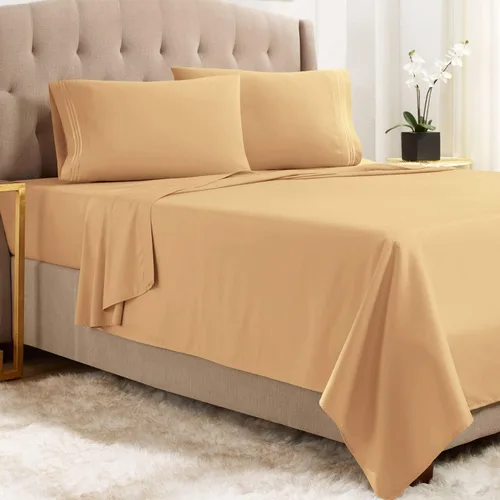 Vista 46 de Juego de sábanas de lujo Juego de cama de lujo, bolsillo extra profundo Juego de sábanas ajustable, sábana de arriba y 2 fundas de almohada, ropa