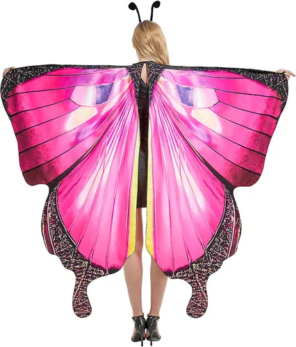 Vista 3 de Disfraz de mariposa de Halloween para mujeres y niñas, tamaño grande, alas de mariposa reversibles de doble cara para adultos y niños