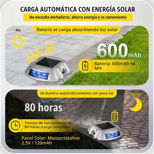 Vista 3 de VEVOR Paquete de 16 luces solares para entrada con botón de interruptor, luces de cubierta impermeables, muelle inalámbrico, 6 LED para advertencia