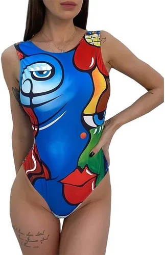 Vista 3 de Body de fiesta para mujer, color neón, pintura abstracta, traje de baño sexy de una pieza para baile, festival de música, ropa rave