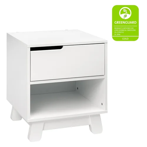 Vista 3 de Babyletto Hudson - Mesita de noche con puerto USB en color blanco, 1 cajón y compartimento de almacenamiento