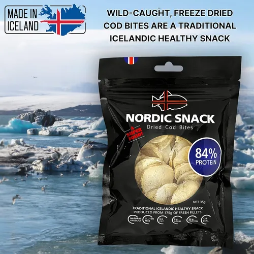 Vista 6 de Bocadillos de bacalao liofilizados (Hardfiskur) pescado capturado silvestre Snack nórdico saludable con alto contenido de proteínas