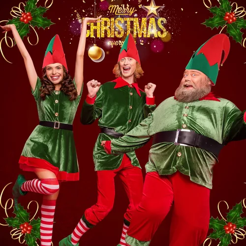 Vista 4 de Yaomiao 12 sombreros de fieltro de elfo de Navidad, sombreros de elfo verde y rojo a granel con campana, sombrero de Papá Noel para fiestas