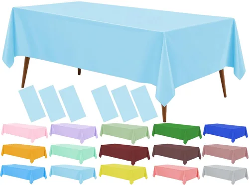 Vista 20 de Mantel de plástico rosa claro (paquete de 2), funda de mesa de comedor de 54 x 108 pulgadas para mesa rectangular, manteles desechables