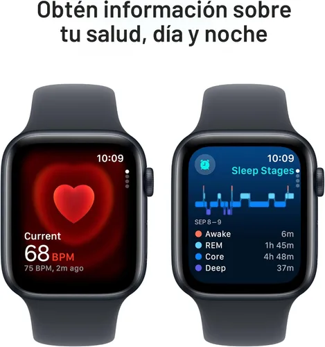Vista 4 de Apple Watch SE (2ª generación) [GPS 1.732 in] Smartwatch con caja de aluminio medianoche con correa deportiva de medianoche M/L. Monitor de fitness