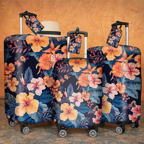 Vista 2 de JYCUHTCL Funda de equipaje prémium para maleta con etiqueta C de equipaje adicional, Flor-A, Cubierta de equipaje con etiqueta de equipaje