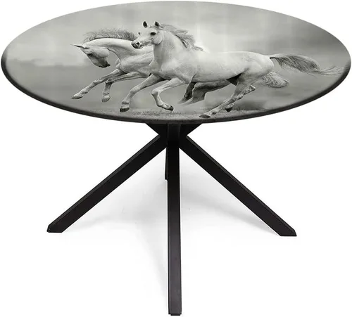 Vista 2 de Mantel elástico, mantel de tela decorativa de animales, caballos que corren simbolizan la pasión y el apetito por la libertad, se adapta a mesas