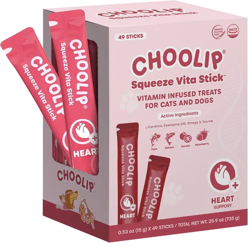 Vista 10 de Choolip Golosinas Vita Stick para lamer para gatos y perros, paquete de variedad de apoyo cerebral de 49 unidades, pollo y atún con DHA, CoQ10