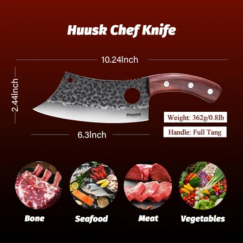 Vista 9 de Huusk Cuchillos coleccionables Cuchillo de chef y cuchillo de carne con funda de cuero y caja de regalo..