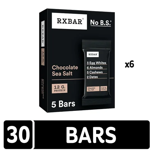 Vista 4 de RXBAR Barritas de proteína, 12g de proteína, snacks sin gluten, chocolate con sal marina (6 cajas, 30 barras)