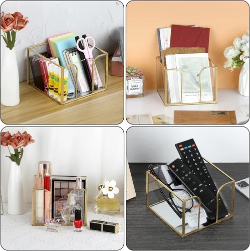 Vista 5 de Sumnacon Servilletero de vidrio para mesa, elegante servilletero de cóctel, moderno servilletero para servilletas de papel, servilleteros dorados