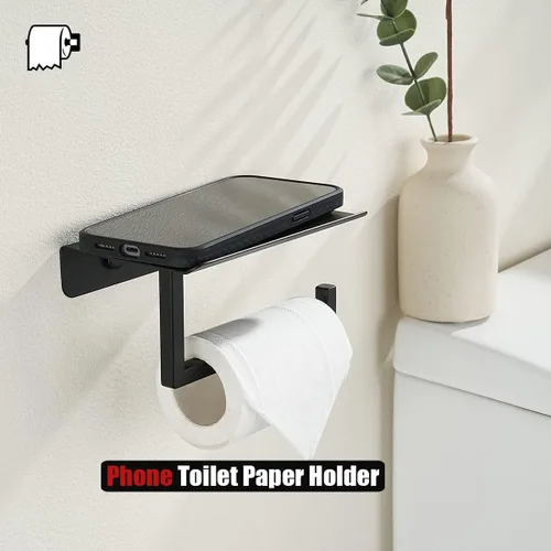 Vista 5 de JQK TPH202-PB - Estante para papel higiénico, soporte para rollo de papel higiénico con estante para teléfono, dispensador de papel de seda de acero