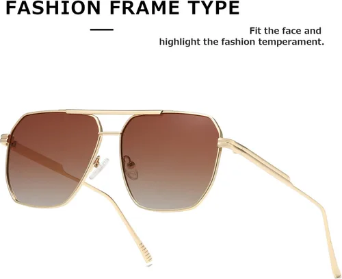 Vista 6 de MASDUN Gafas de sol polarizadas cuadradas de gran tamaño retro para mujeres y hombres, sombras vintage UV400, gafas de sol clásicas de metal