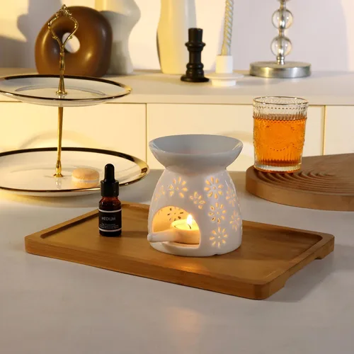 Vista 4 de Portavelas de cerámica para té, quemador de aceite esencial, quemador de cera para derretimiento, difusor de aroma de incienso, decoración del hogar