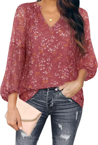 Vista 2 de Blusas campesinas para mujer, de manga larga, estilo bohemio, casual, cuello en V, escalonadas