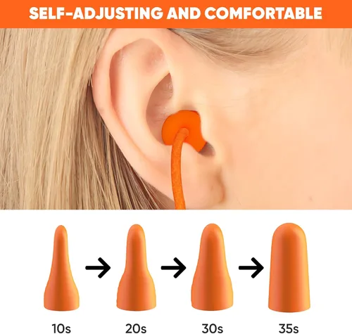 Vista 5 de 20 pares de tapones de espuma para los oídos con cable, protección suave y cómoda para los oídos, desechables envueltos individualmente
