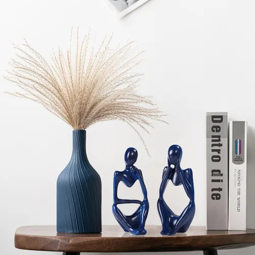 Vista 5 de Decoración de baño azul de 3 piezas pequeñas decoraciones para estantes, estatuas de pensador de resina, esculturas, decoración del hogar