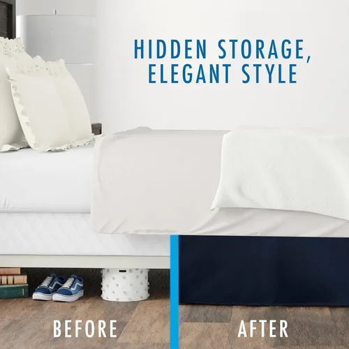Vista 4 de Rodapié de popelina a medida para cama de Fresh Ideas, 14 pulgadas Azul marino