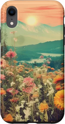 Vista 24 de iPhone 16 Boho Mountain Moon Phases Floral Aesthetic Chic Retro Sunset Case
