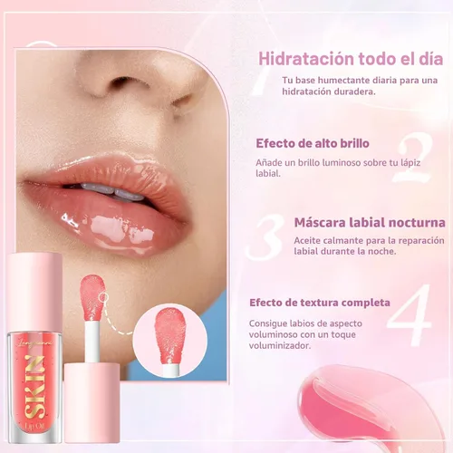 Vista 4 de LANGMANNI Aceite de labios hidratante, brillo labial no pegajoso, bálsamo labial, cuidado labial, aceite labial con sabor a fruta para labios secos