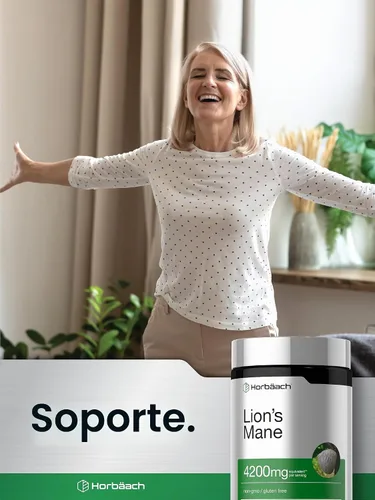 Vista 6 de Horbäach extracto de hongo melena de león 4200mg 120 cápsulas suplemento vegetariano, no transgénico, sin gluten
