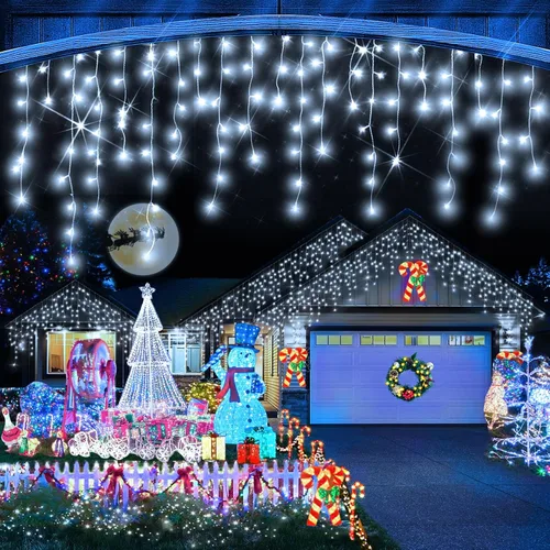 Vista 19 de Luces de Navidad para exteriores, 49 pies, 480 luces LED para exteriores, 90 tiras de luces de carámbano con 8 modos, temporizador impermeable