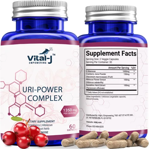 Vista 7 de Complejo Uri Power 4 en 1 1350mg - D Manosa, Arándano, Hibisco y Hierba de Diente de León - Limpia naturalmente la vejiga y el tracto urinario 60