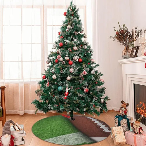 Vista 7 de Alfombra de césped de fútbol americano, divertido deporte, verde, 36 pulgadas, falda de árbol de Navidad, tapete, suministros divertidos