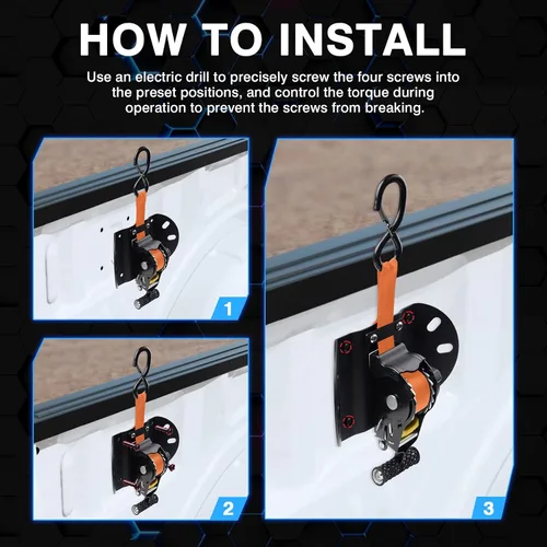 Vista 4 de 2 correas de trinquete retráctiles para Ford F150 2015-2025 2026 Correas de trinquete para camión, remolque, anclajes de amarre para automóvil