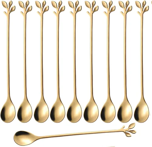 Vista 10 de dcieiosul - Cucharas de café expreso de acero inoxidable chapadas en oro, vajilla de cubiertos, cucharaditas de postre, cucharas de sopa pequeñas