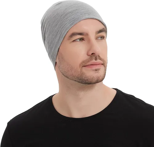 Vista 6 de Gorro de lana merina, gorra ligera para correr, transpirable, gorro de dormir para hombres y mujeres