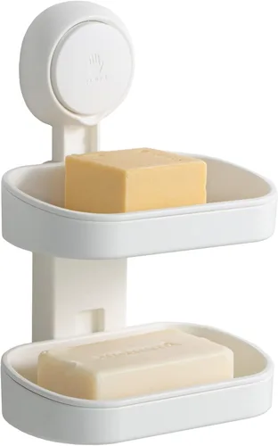 Vista 2 de LEVERLOC Jabonera para ducha, ventosa, para montar en la pared, sin perforación, autodrenante, extraíble, impermeable, fuerte, barra de succión al