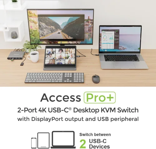 Vista 6 de IOGEAR KVM de escritorio USB-C 4K de 2 puertos con salida DISPLAYPORT y periférico USB