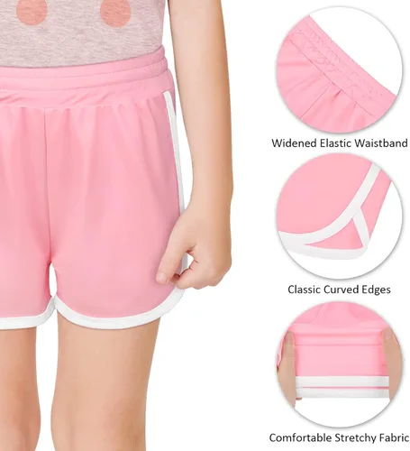 Vista 4 de Resinta Paquete de 5 pantalones cortos de correr para niñas de secado rápido, pantalones cortos deportivos de poliéster para niños, pantalones