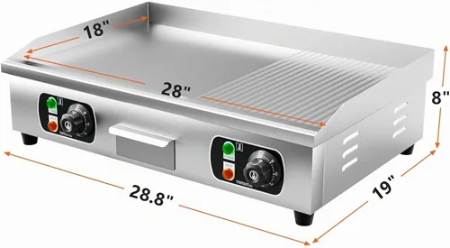 Vista 2 de Plancha eléctrica comercial de 29 pulgadas, parrilla de 110 V 3000 W, parrilla de placa caliente de parrilla plana, control termostático ajustable