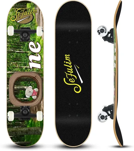 Vista 17 de 31 x 8 Inch Complete Skateboard 7 Layer Canadian Maple Double Kick Deck Concave Cruiser Trick Skateboard for Boys Girls Teens Adults Beginner
