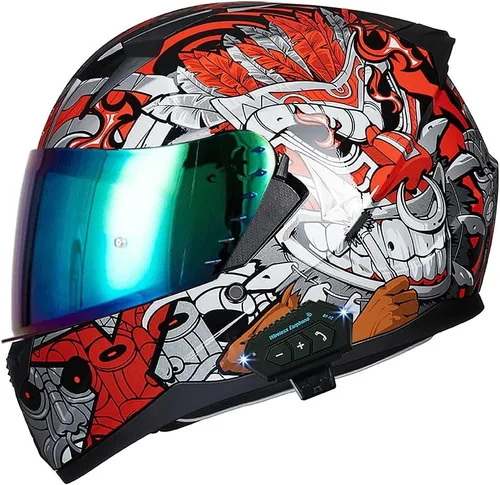 Vista 26 de Casco de motocicleta Bluetooth antivaho, doble visera, abatible, casco de moto de cara completa, aprobado por DOT, altavoz dual integrado