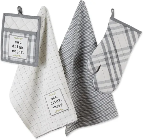 Vista 9 de DII Home Sweet Farmhouse Kitchen Collection, manoplas de horno, juego de toallas de cocina, color rojo granero, 4