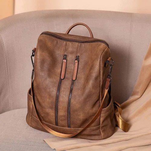 Vista 8 de CLUCI - Mochila de cuero para mujer, convertible, grande, para viajar, de diseñadora, moda, casual, bolso de hombro universitario