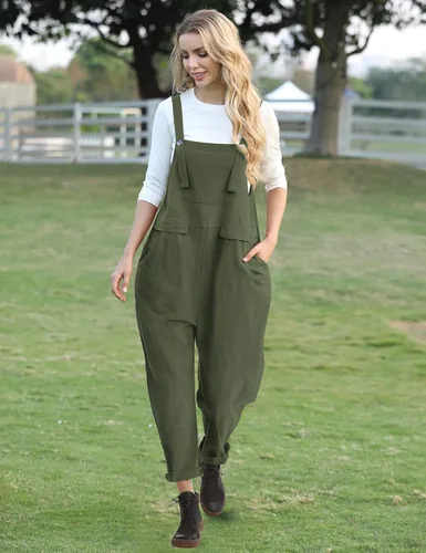 Vista 3 de YESNO - Overoles largos de estilo casual suelto para mujer mamelucos holgados con bolsillos PV9