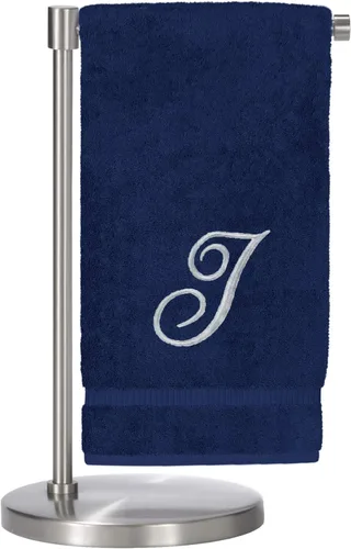 Vista 106 de Script R - Toalla de baño con monograma, regalo personalizado, 27 x 54 pulgadas, juego de 1 toalla bordada con texto dorado, 100% algodón turco Navy
