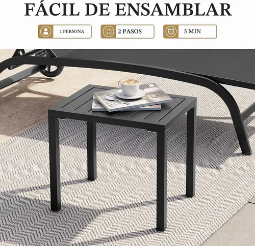 Vista 9 de Mesa auxiliar de aluminio para exteriores, mesa auxiliar pequeña para patio Negro
