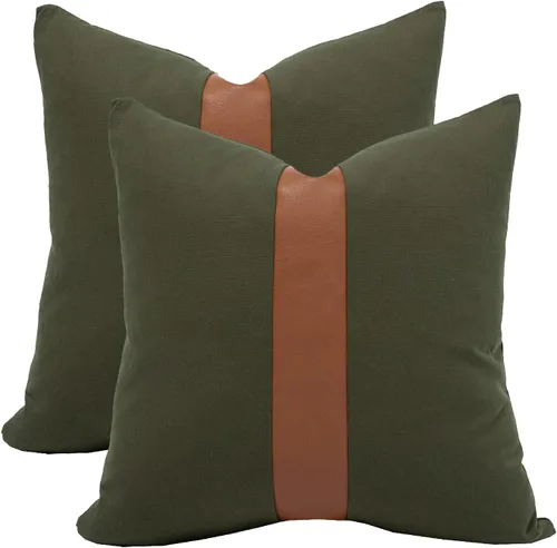 Vista 20 de Juego de 2 fundas de almohada negras y marrones de 18 x 18 pulgadas, fundas de almohadas modernas con rayas estilo granja para sofá, sala de estar